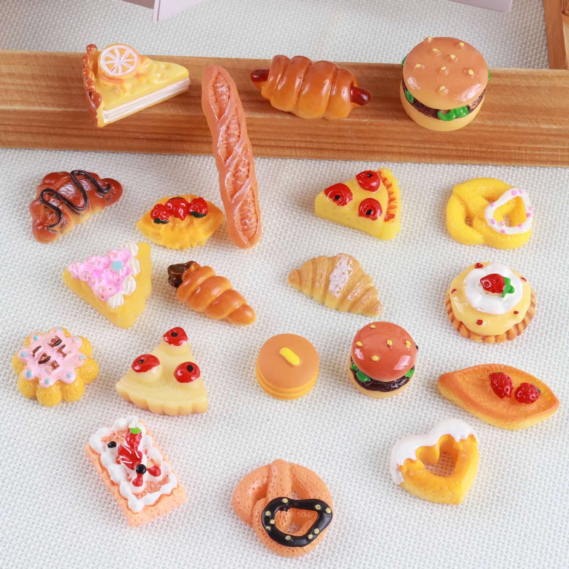 100 Kawaii Breakfast Resin Bread Cake Burger Series Simulation Food Art Supply Flatback Cabochon DIY Crafts Decor