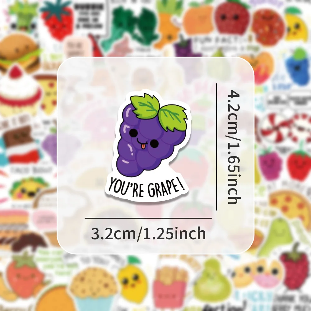 60PCS 재미있는 음식 영감 소개 영어 슬로건 DIY 장식 가방 모바일 케이스 방수 스티커 어린이 장난감