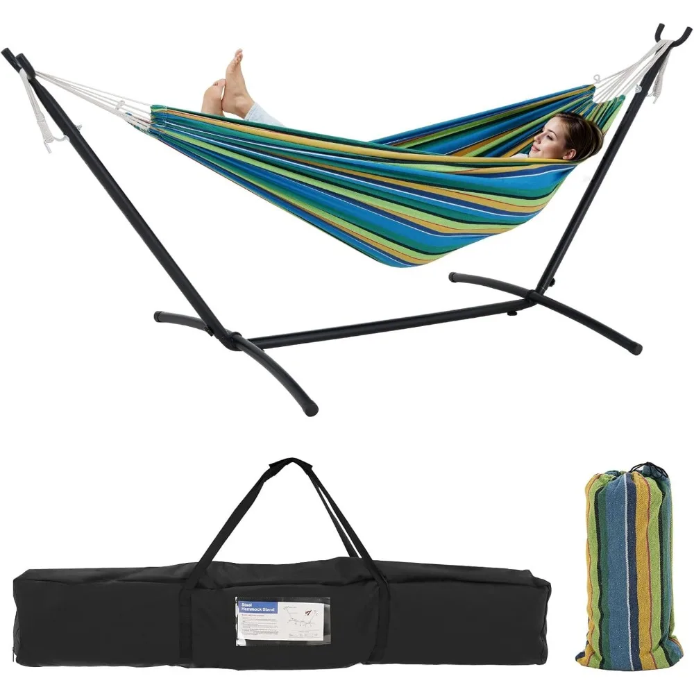 Double Hammock with Stand - 450lb Capacity, Space Saving Steel Stand, Premium Carry Bag for Indoor & Outdoor Use