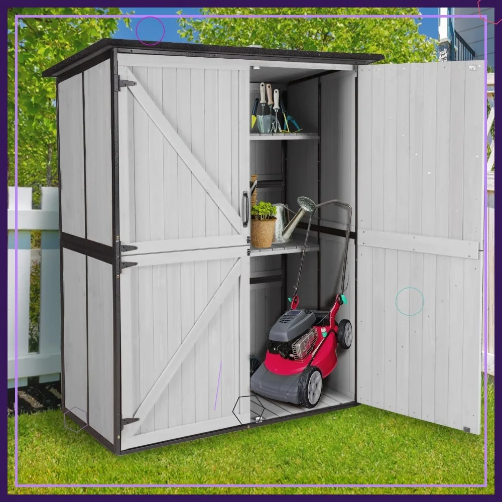 

Large Outdoor Storage Cabinet with Adjustable Shelves, Lockable Waterproof Metal Garden Shed for Bike & Tool Storage