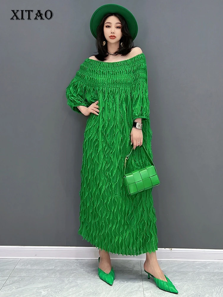 

XITAO Loose Folds Female Dress Casual Temperament Solid All-match Women Summer New Elegant Slimming Simplicity Dress LYD1852