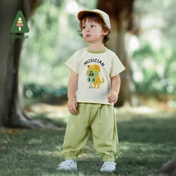 Amila Baby Boy Set 2023 Summer New Cute Ice Feeling Cotton T-shirt + Anti-mosquito Pants Casual 2 Piece Children's Clothes 0-6Y