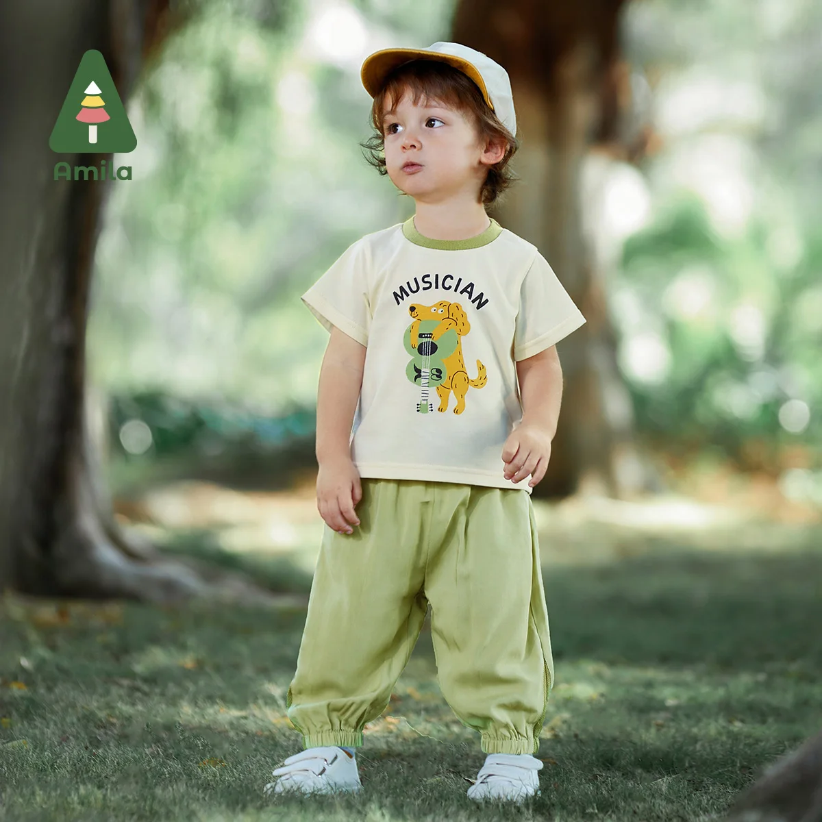 Amila Baby Boy Set 2023 Summer New Cute Ice Feeling Cotton T-shirt + Anti-mosquito Pants Casual 2 Piece Children's Clothes 0-6Y