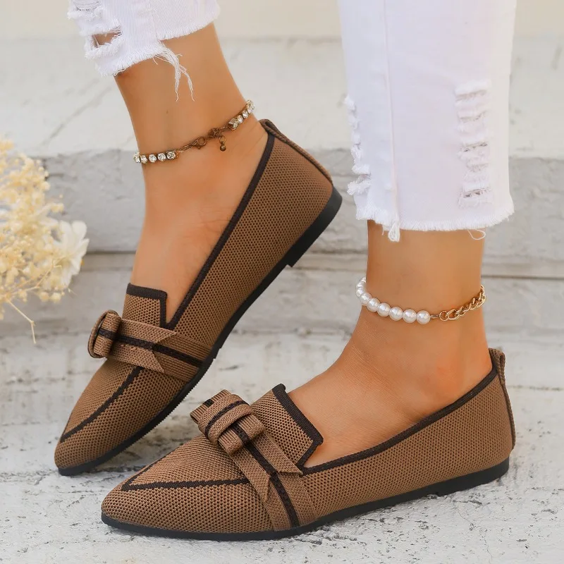 Frauen Bowknot spitzen Zehen atmungsaktive Mesh Freizeit schuhe Komfort Walker Damen leichte Schnürung weiche Sohle Wohnungen Zapatos de Mujer