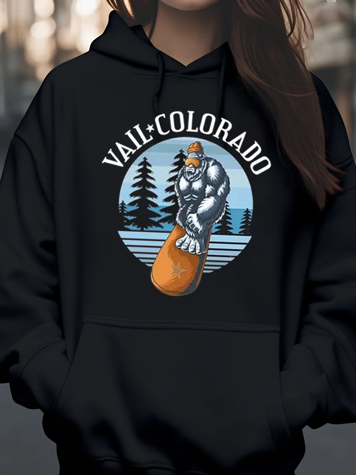 

Vail Colorado Snowboard Yeti Толстовка с рисунком Winter Mountain Adventure Унисекс Уличная одежда