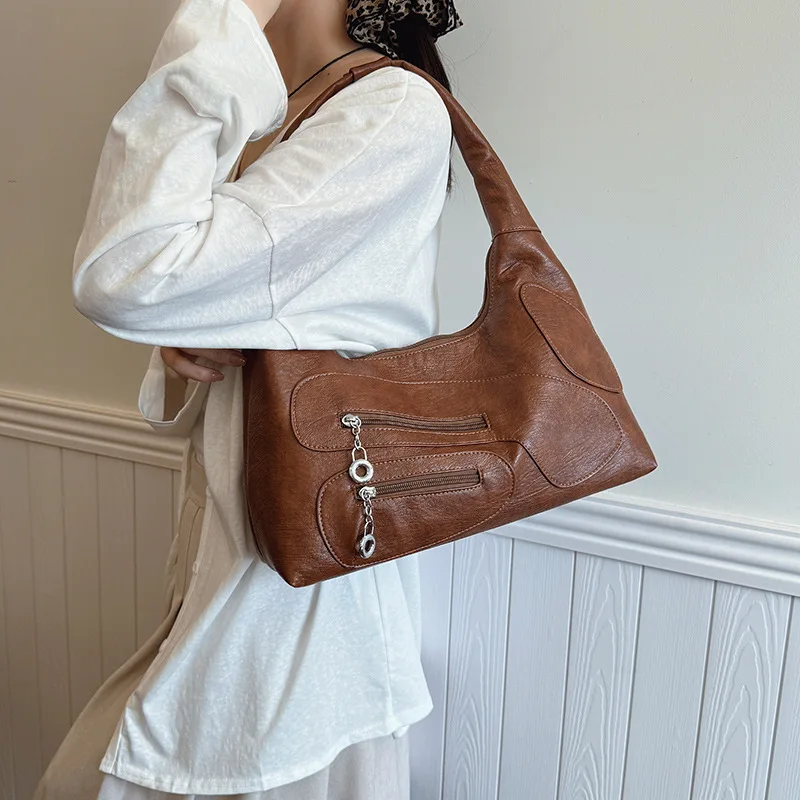 Middle Aged Elderly Mother Bag 2025 New Fashionable Versatile Multi Pocket Crossbody Bag Large Capacity PU Soft Leather Backpack