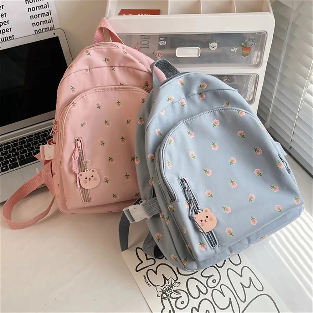 Mini Mochila Floral para Meninas, Mochila Escolar com Nome Personalizado, Rosa, Preto, Nome Bordado, Viagem de Saída, Mochilas para Presente, Novo