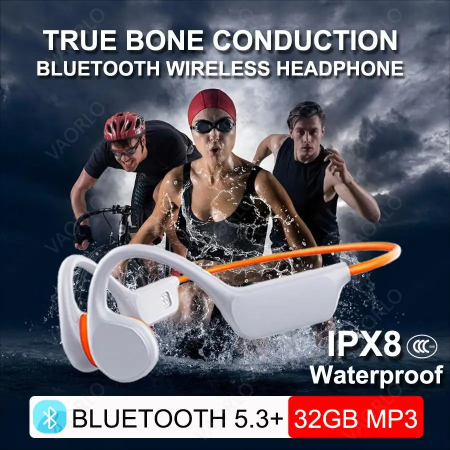 IPX8 Waterproof Swimming Diving Bone Conduction Headphone Bluetooth 5.3 Bass Wireless Headset MP3 (32G) Player fitness Earphone