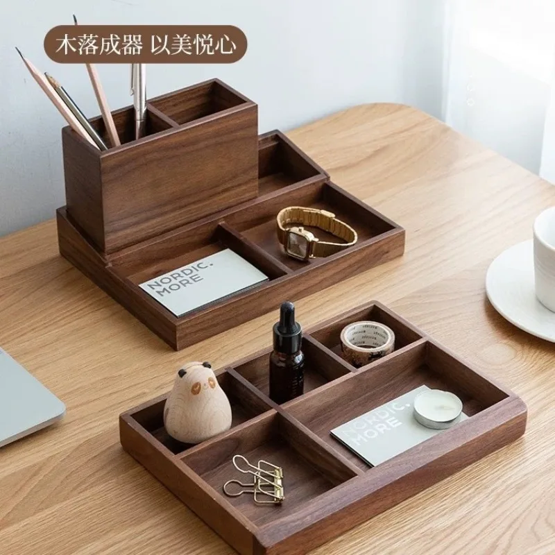 Walnut pen holder storage box, desktop storage office desk