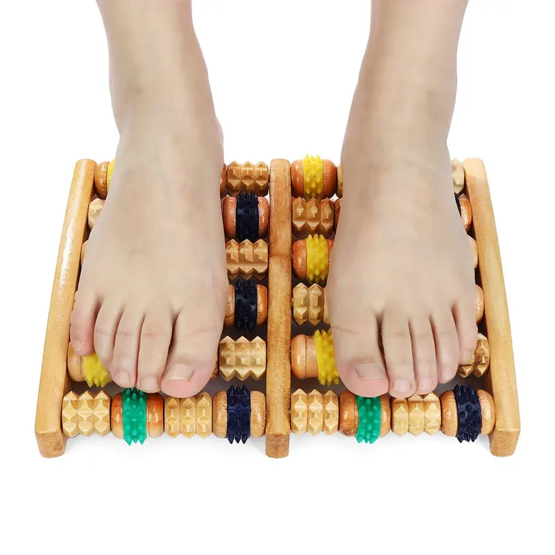 6 Rows Wooden Foot Massager Roller Heath Therapy Acupressure Relax Massage Pain Stress Relief Shiatsu Roller Feet Care Massager