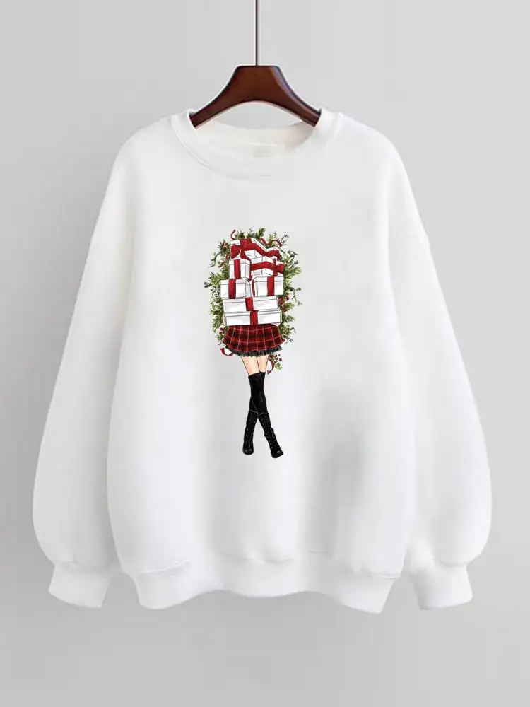 

Christmas New Year Fashion Spring Winter Pullovers Gift Style Trend Women Fleece Clothing Print Female Graphic Sweatshirts