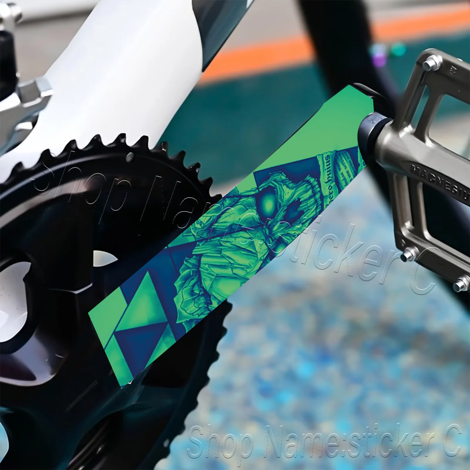 1 Pair Green Skull Rose Bike Crank Stickers, Waterproof Anti-Scratch MTB Road Bike Crank Protective Film