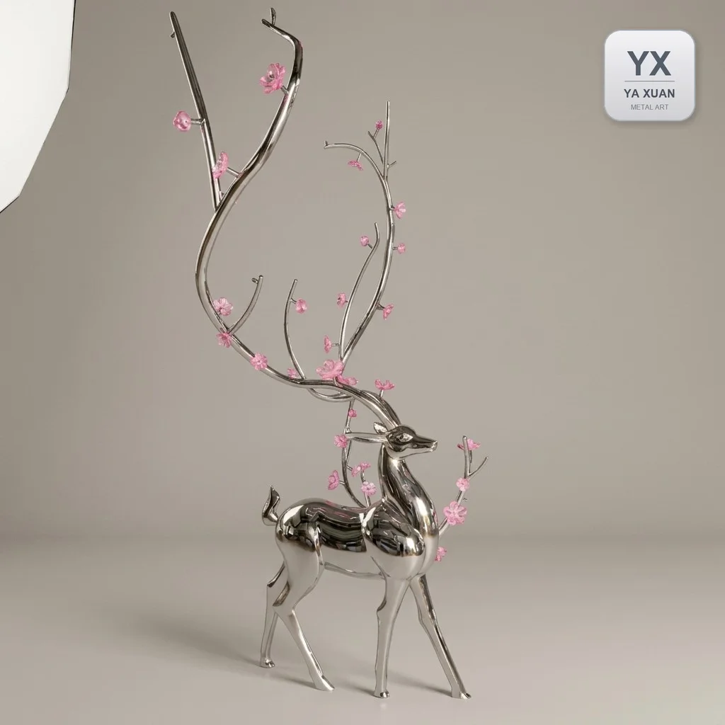 Mirror Polished 304/316 Stainless Steel Deer Abstract Sculpture Large Outdoor Garden Landscape Modern Art Custom Metal Sculpture
