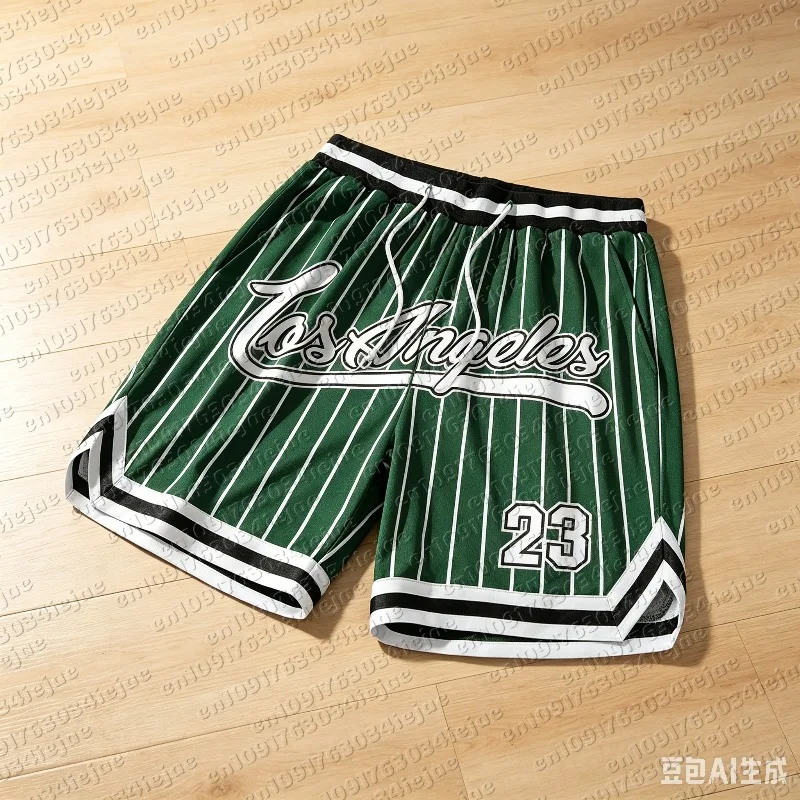 MOTO European and American men's summer Gothic letter stripe print comfortable breathable drawstring shorts outdoor casual pants