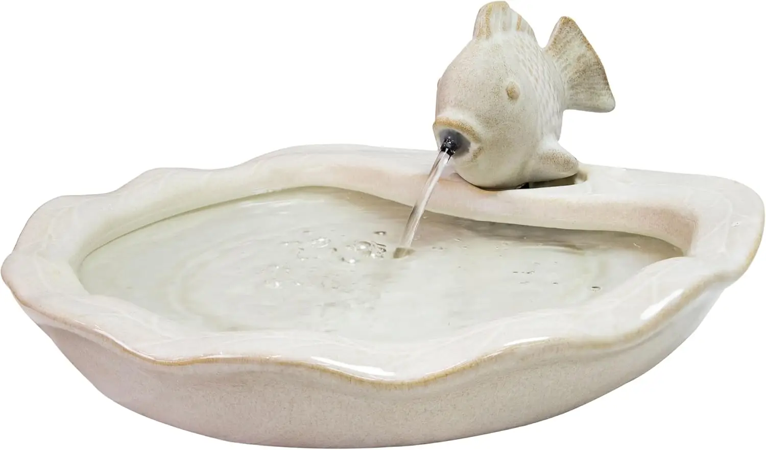 

Glazed Ceramic Fish 7-Inch Outdoor Garden Fountain - Outdoor Tabletop Fountain for Patio, Deck, Garden - White