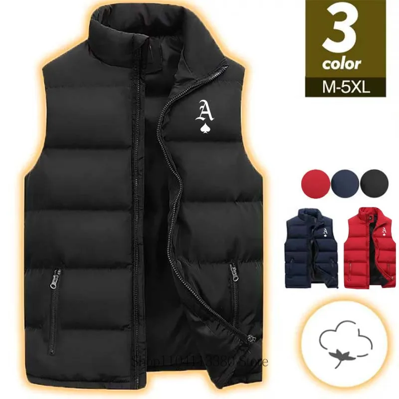 Men Autumn Winter Classic Print Sleeveless Vest Coat Men Casual Fashion Warm Comfortable Mandarin Collar Zipper Jacket Vest Coat