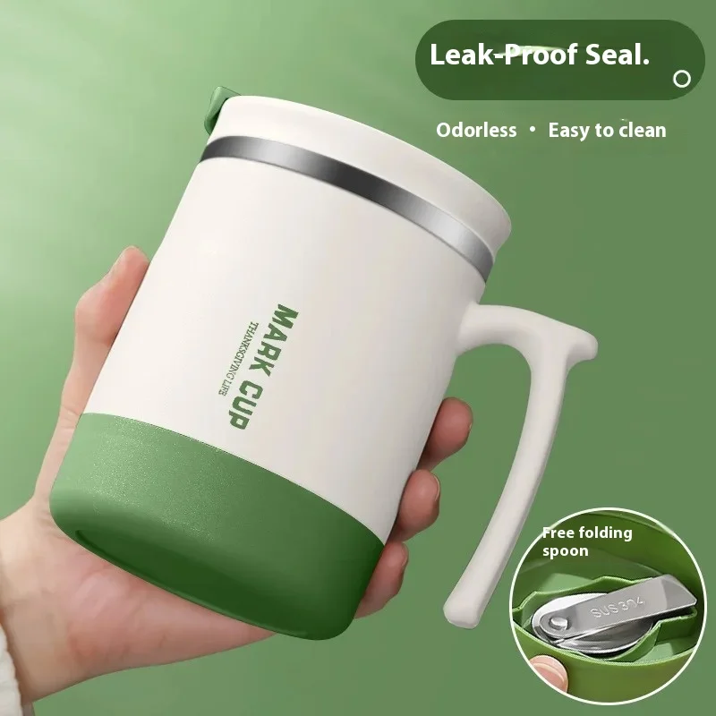 

304 Stainless Steel Mug with Lid and Spoon Office Water Cup High Aesthetic Coffee Cup, Breakfast Cup Water Bottles