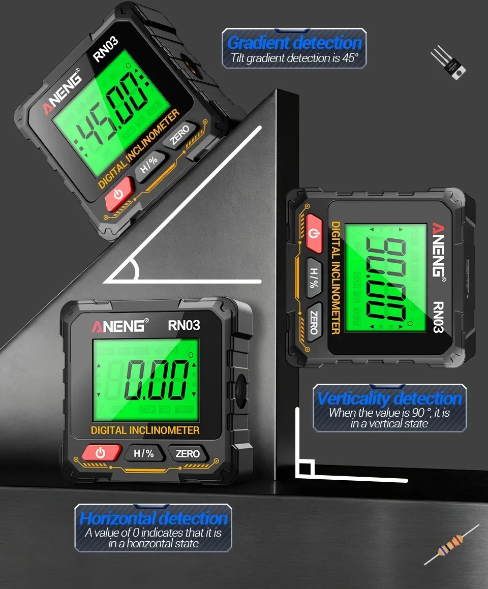 ANENG RN03 Neigungsmesser 0,05 ° Laser-Winkelmesser mit 4-Seiten-Magnet, LCD-Hintergrundbeleuchtung, Wiederaufladbarem 350mAh Akku – Detail 12