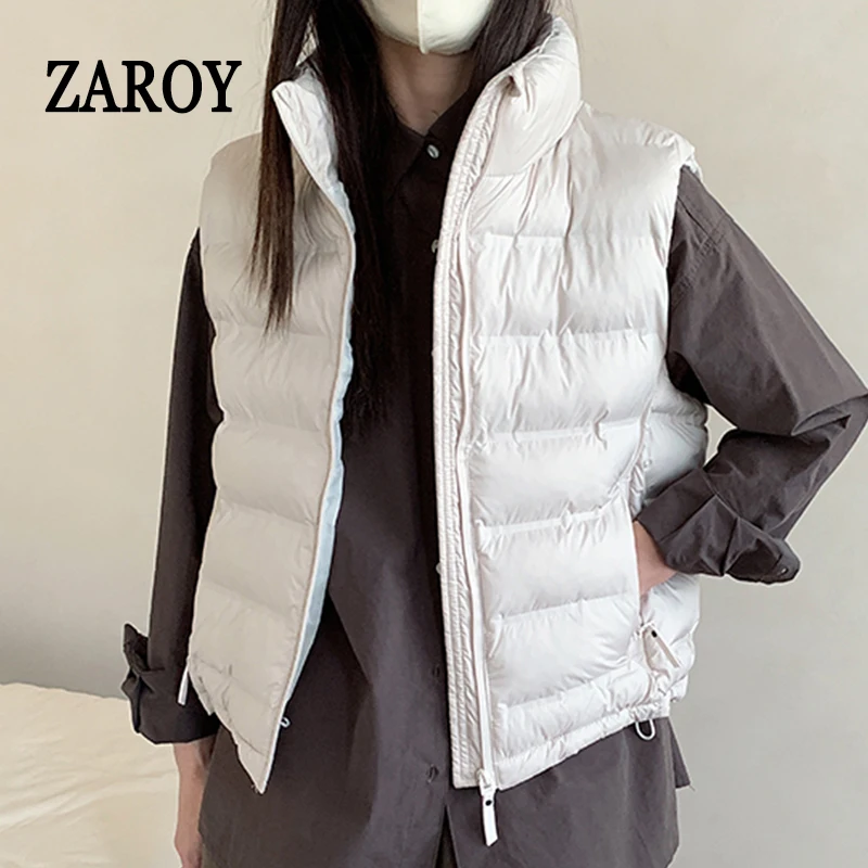 

ZAROY Толстый теплый хлопковый пуховый жилет Женский жилет Парки осень-зима с воротником-стойкой на молнии Короткая куртка без рукавов 여성패딩조 فا ж