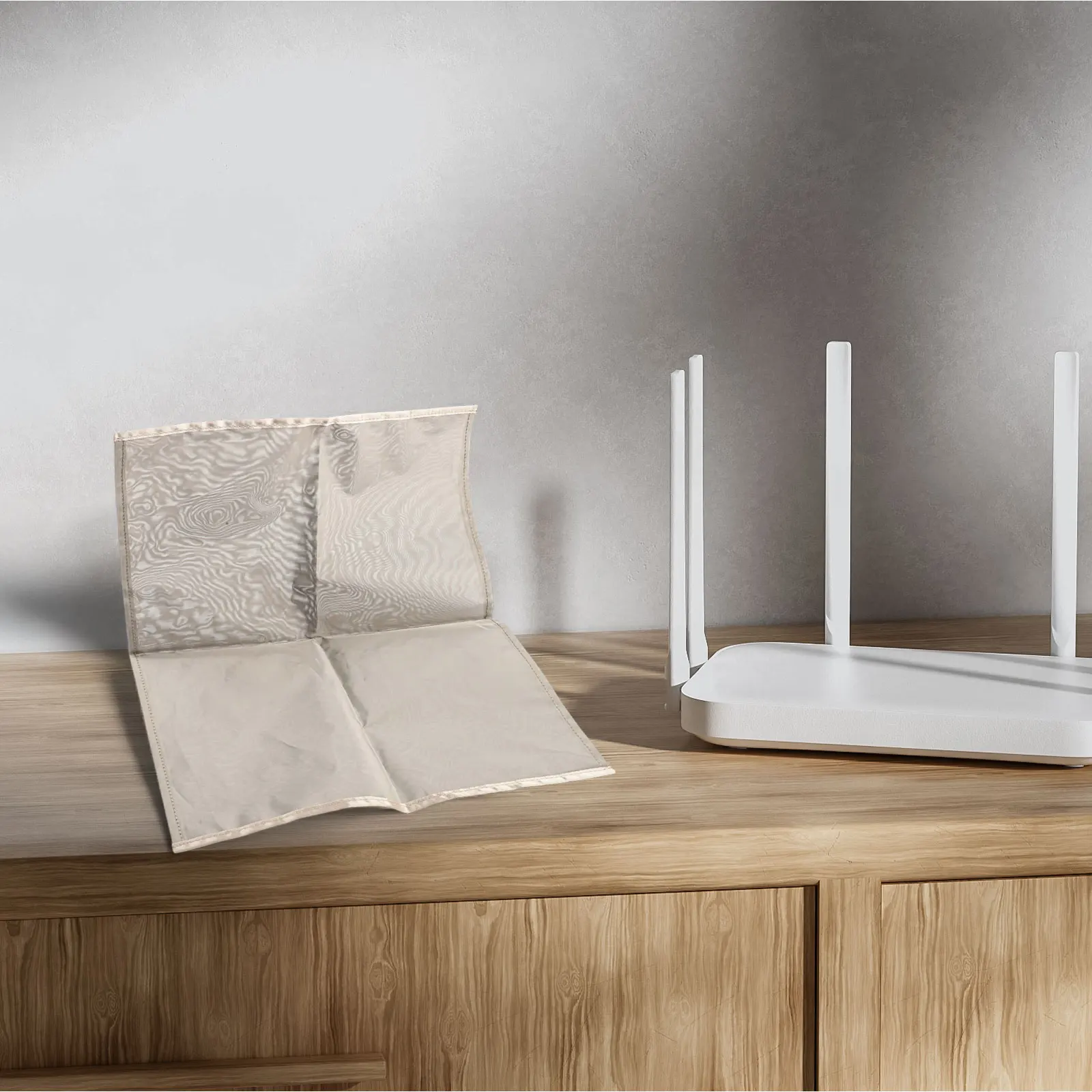 EMF For Protection Cover for Router with Adjustable Shielding for Reduced Exposure to Wireless Signals in Living Spaces