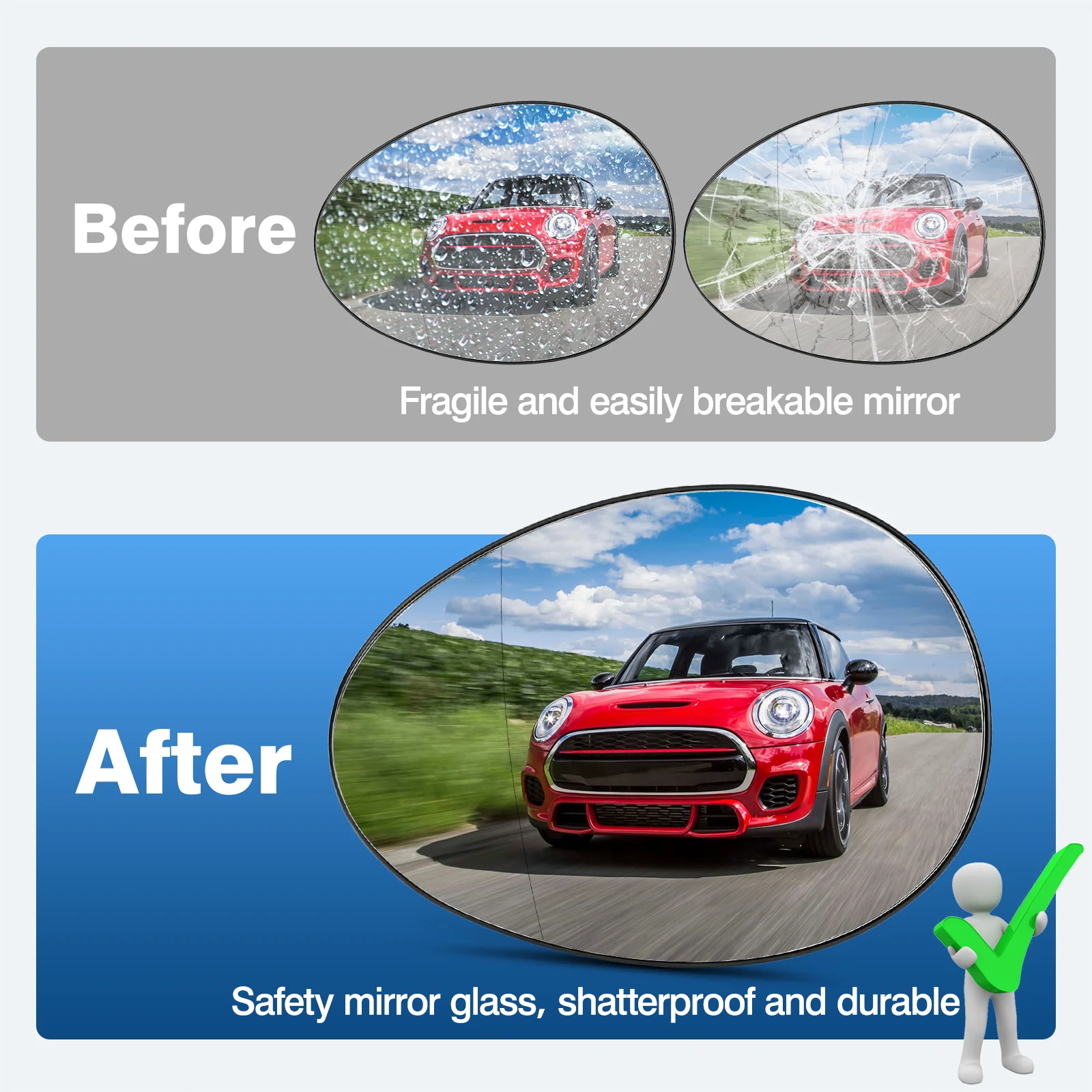 مرآة الرؤية الخلفية الجانبية الساخنة زجاج أبيض/أزرق لميني كوبر R55 R56 R57 2007-2014 51162755625 51162755626 الجانب الأيمن الأيسر #4