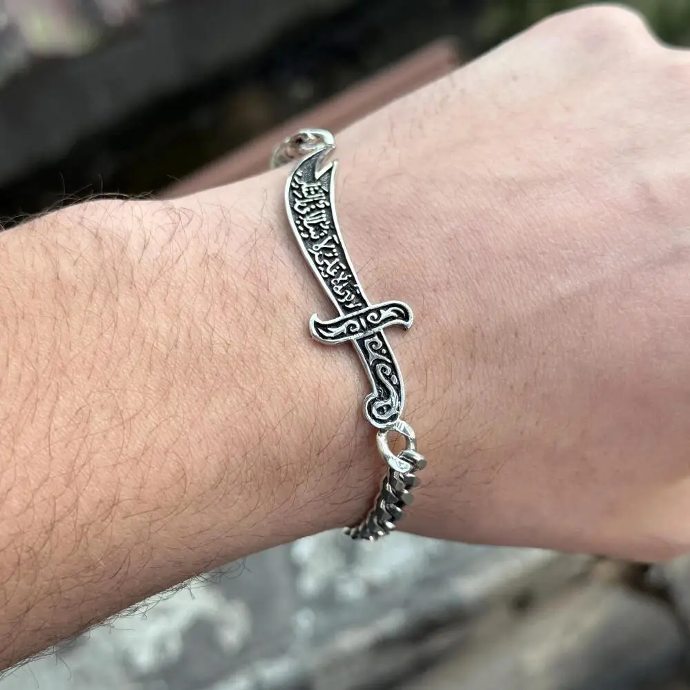 Vintage Stainless Steel Zulfiqar Sword Bracelet Bracelet, Hip Hop Punk Fashion Islamic Amulet Bracelet,Retro Men's Jewelry view 6
