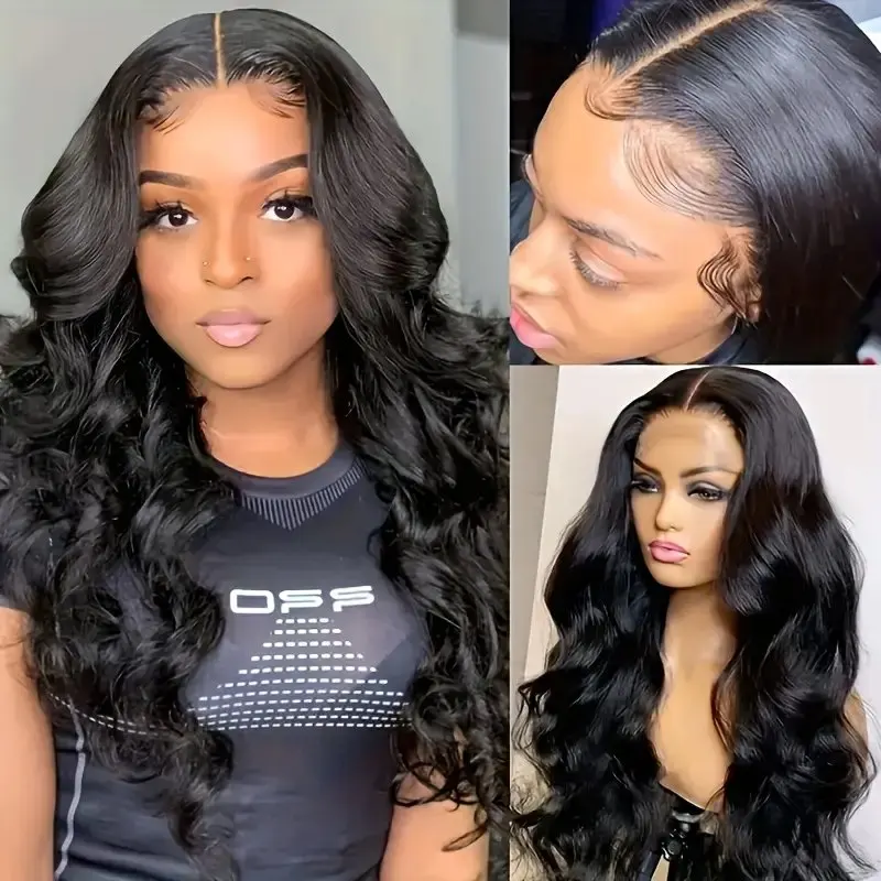 13x4 Lace Frontal Wigs Natural Black 20 Inches 5x5 Glueless Wigs 150 Density Body Wave Pre-Plucked Front Water Wave For Women