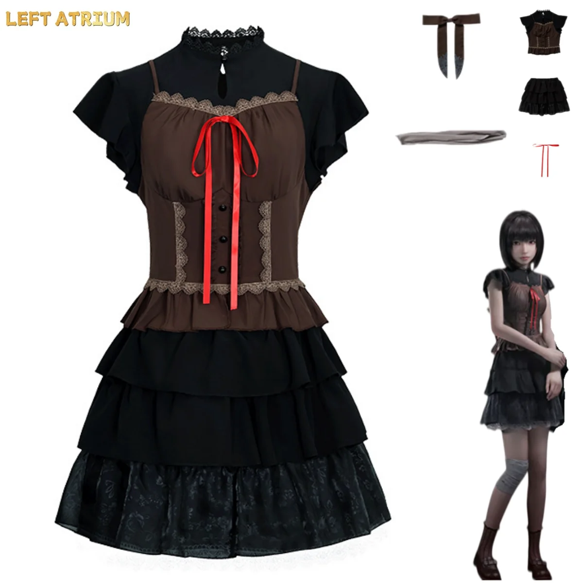 Fantasia de Cosplay do Jogo de Terror Fatal Frame II Crimson Butterfly Project Zero, Vestido T-shirt Preto Sexy para Mulheres, Traje de Halloween