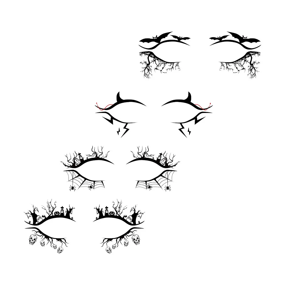 4 Pairs Halloween Eyeliner Stickers Self-adhesive Patches Cool Makeup Plastic Small Practical Eyelash Decals Miss Eyeshadow