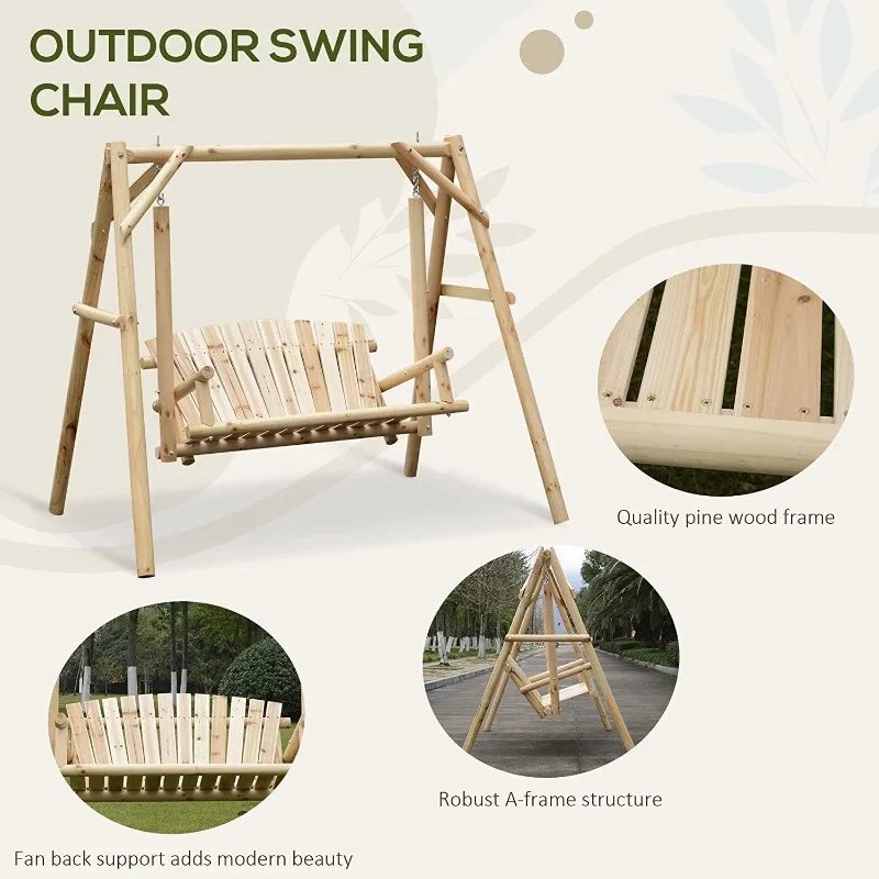 Heavy Duty 650 LBS Wooden Swing Frame, Wooden Patio Swing Chair Bench, Bench Swing with Hanging Chains,Swing Bench Stand