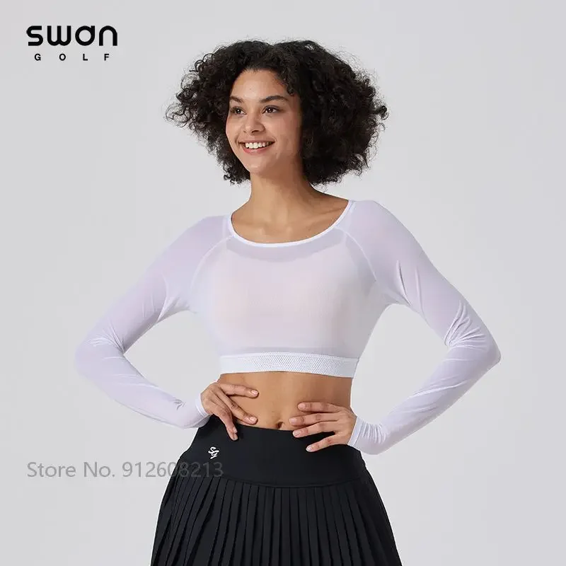 SG Summer Women Ice Silk Sunscreen Cropped Tops Lady Long-sleeve Golf Shirt High Elastic Golf Underwear UV-proof Sports T-shirts - Image 4