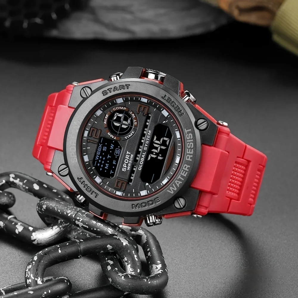 Multifunction Men's Wathes Outdoor Sports Electronic Wristwatch Waterproof Luminous Alarm-clock LED Digital Watch for Man Teens