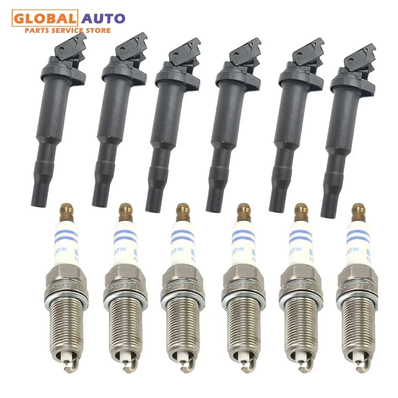 

6PCS Kit Ignition Coils & Spark Plugs Set 12138647689 12138616153 OEM for BMW 3 5 Series x3 x5 z4