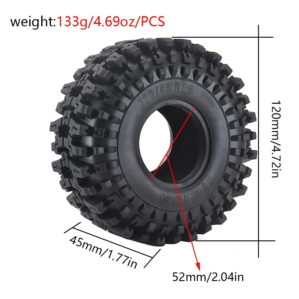 

For 1/10 Rc Crawler Car Axial Scx10 90046 Trax/as Trx4 Trx6 Redcat Yikong Rc4wd D90 Rgt Rc Car 1.9 Inch 120mm Rubber Tires