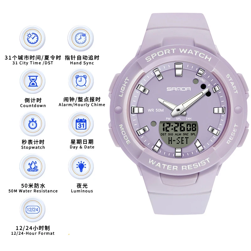 Men's and Women's watches fashion waterproof night light alarm clock multifunctional electronic watch TPU strap Student watch