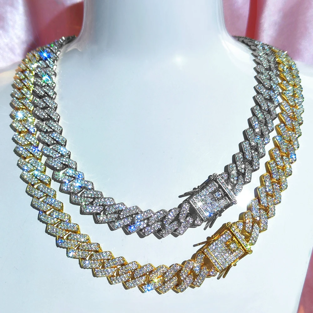 แฟชั่นเย็น14MM Prong Cuban Link Chain สำหรับผู้หญิง Bling 2แถว Rhinestone Cuban สร้อยคอผู้หญิงผู้ชายคู่ของขวัญเครื่องประดับ