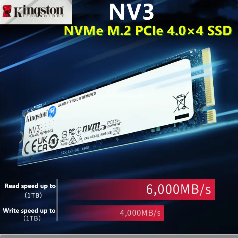 محرك أقراص الحالة الصلبة الداخلي Kingston SSD NV3 500GB 1TB 2TB M.2 2280 NVMe PCIe 4.0 Gen 4x4 لأجهزة الكمبيوتر المحمول المكتبية