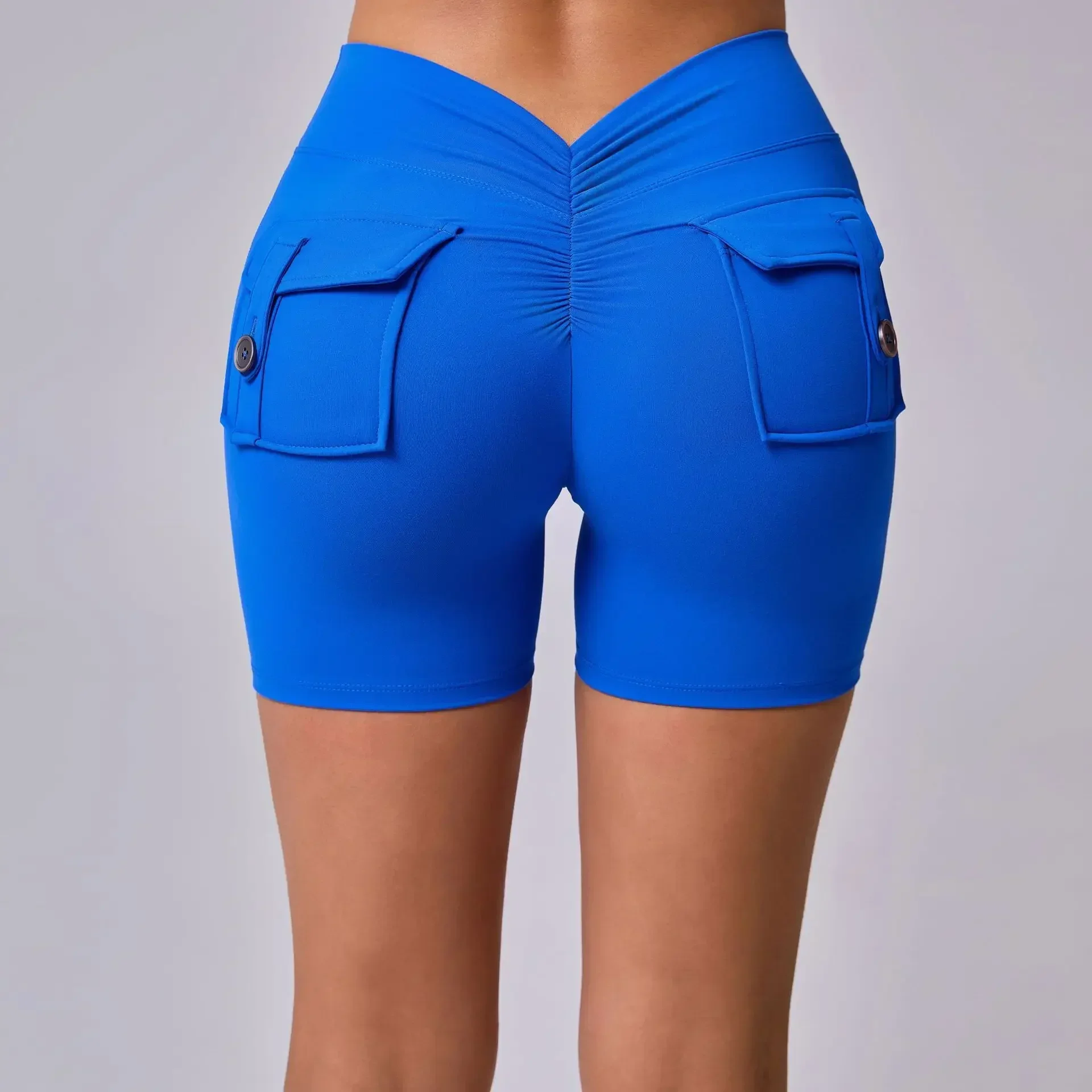 Seamless V-shaped Pocket Yoga Shorts Hip Wrinkled Tight Shorts Peach Hip Fitness Shorts Workout Gym Leggings for Women