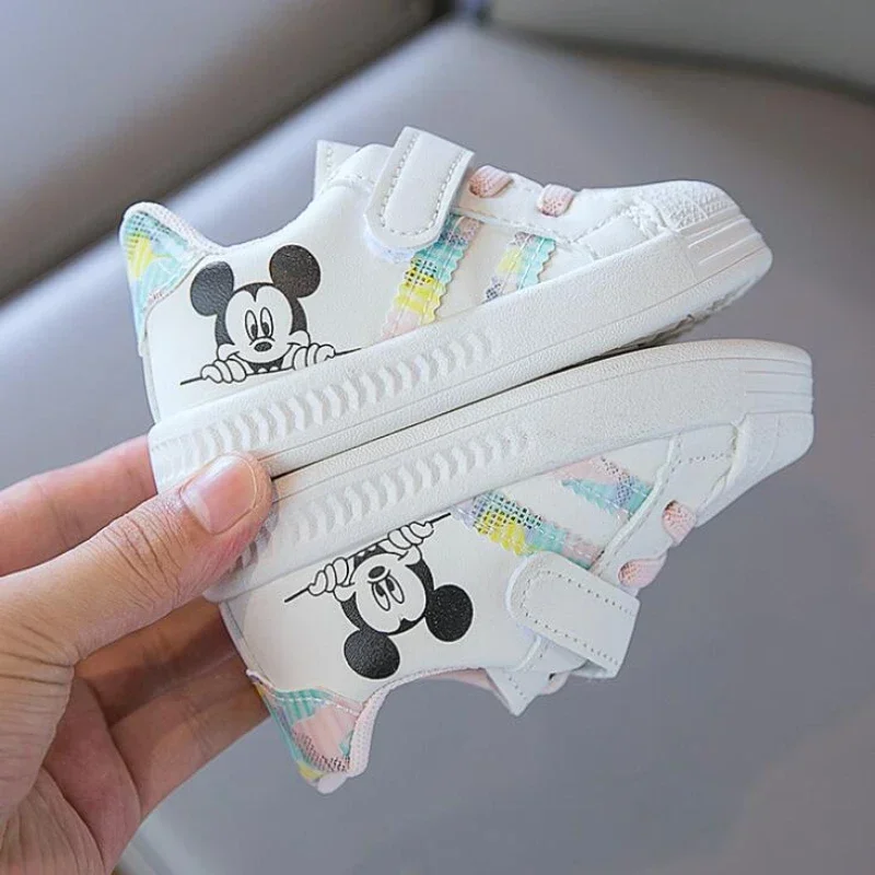 Disney białe buty na co dzień dla dzieci marki Baby Boy Girl Sneaker Mickey Mouse buty sportowe dla dzieci maluch buty do chodzenia rozmiar 25