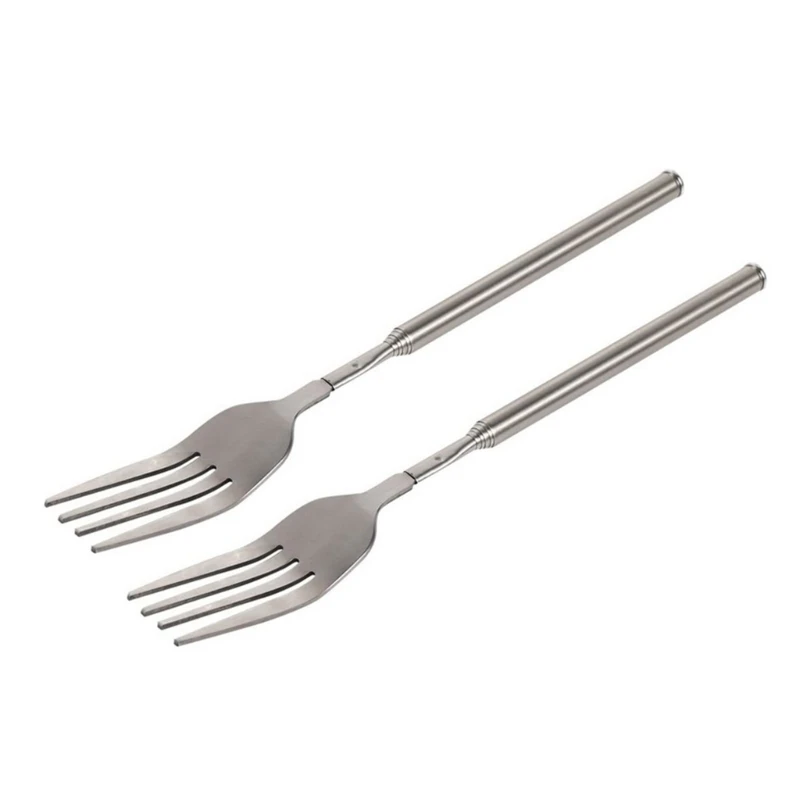 

2pcs Telescopic Stainless Steel Forks Spoons Set for Outdoor Cooking Camping BBQ