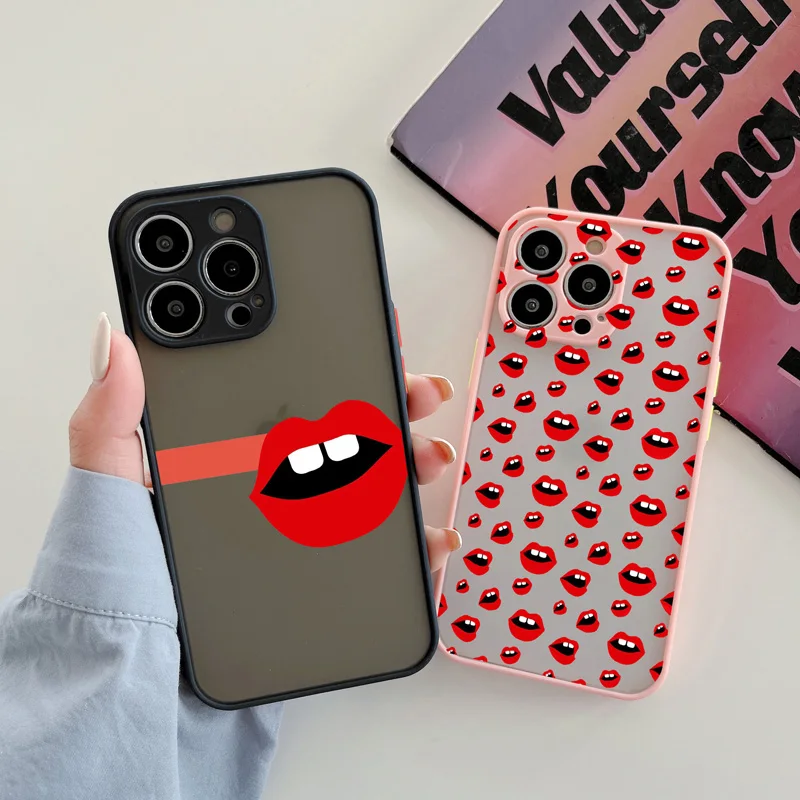 Sexy hand-painted lips Shockproof Phone Case for iPhone 14 13 12 11 Pro X XS Max XR 7 8Plus SE personality Matte hard Back Cover