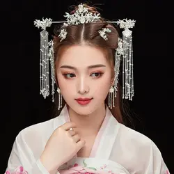 special white Chinese hair accessories women Headpiece Set Costume Tassel Step Shake wedding hair jewelry