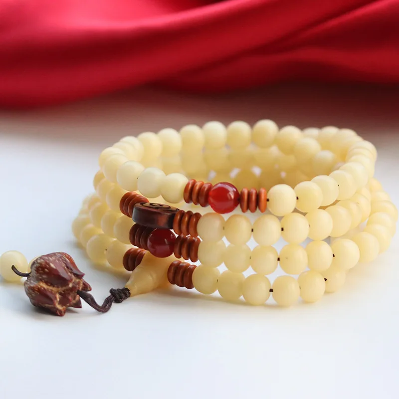 Boutique Tibetan Style Yak Bone Apple Orchard Bracelet Fashion Olive Spacer Beads Dripping Blood Lotus Collectables-Autograph Ro