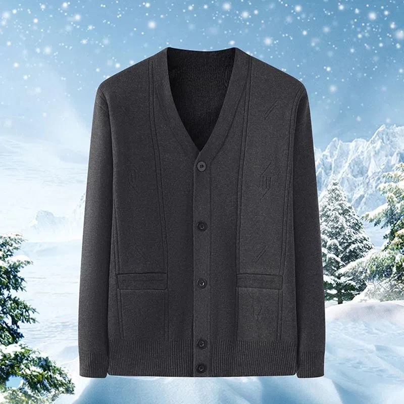 Autumn Winter Men\'s Clothing V-Neck Solid Color Button Lantern Long Sleeve Cardigan Sweater Knitted Coats Casual Fashion Tops