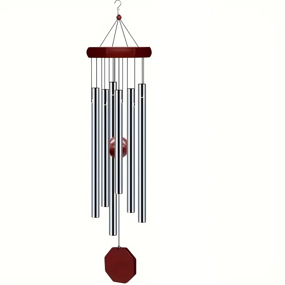 جرس رياح من الخشب الصلب للحديقة الخارجية ، مشغولات يدوية معلقة ، 6 أنابيب معدنية ، ديكور الشرفة ، 1 * *