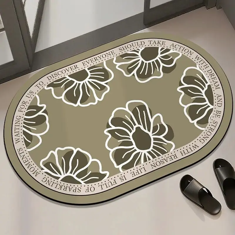 VIKAMA Affordable Luxury Floral Diatomite Doormat, Super Absorbent Non-Slip Bathroom Mat, Entryway Rug for Home Decor