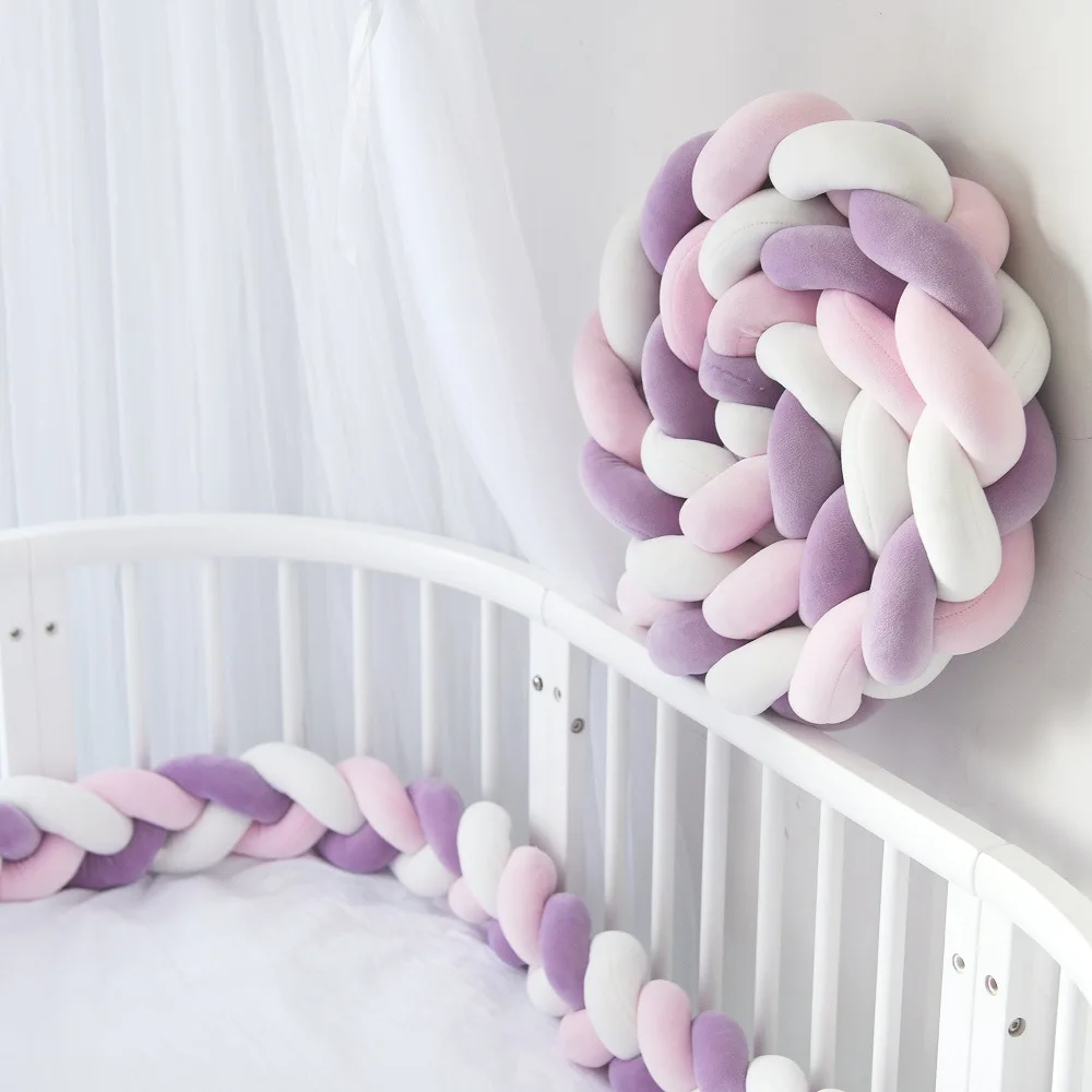 2M Braided Cot Bumper Baby Bedding Set Infant Cradle Pillow Handmade Soft Knot Pillow Pad Cushion Nursery Cradle Decor