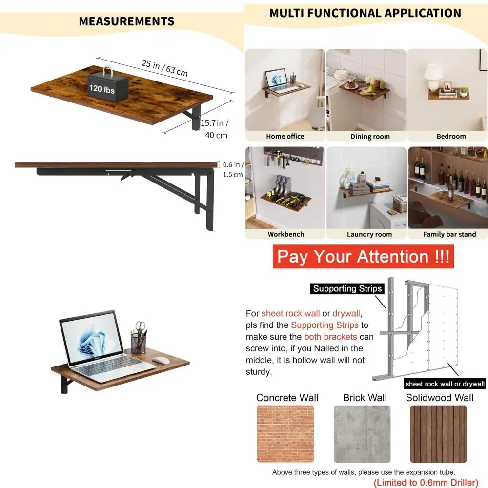 

Space-Saving Foldable Wall Desk with Laundry Feature and Brackets