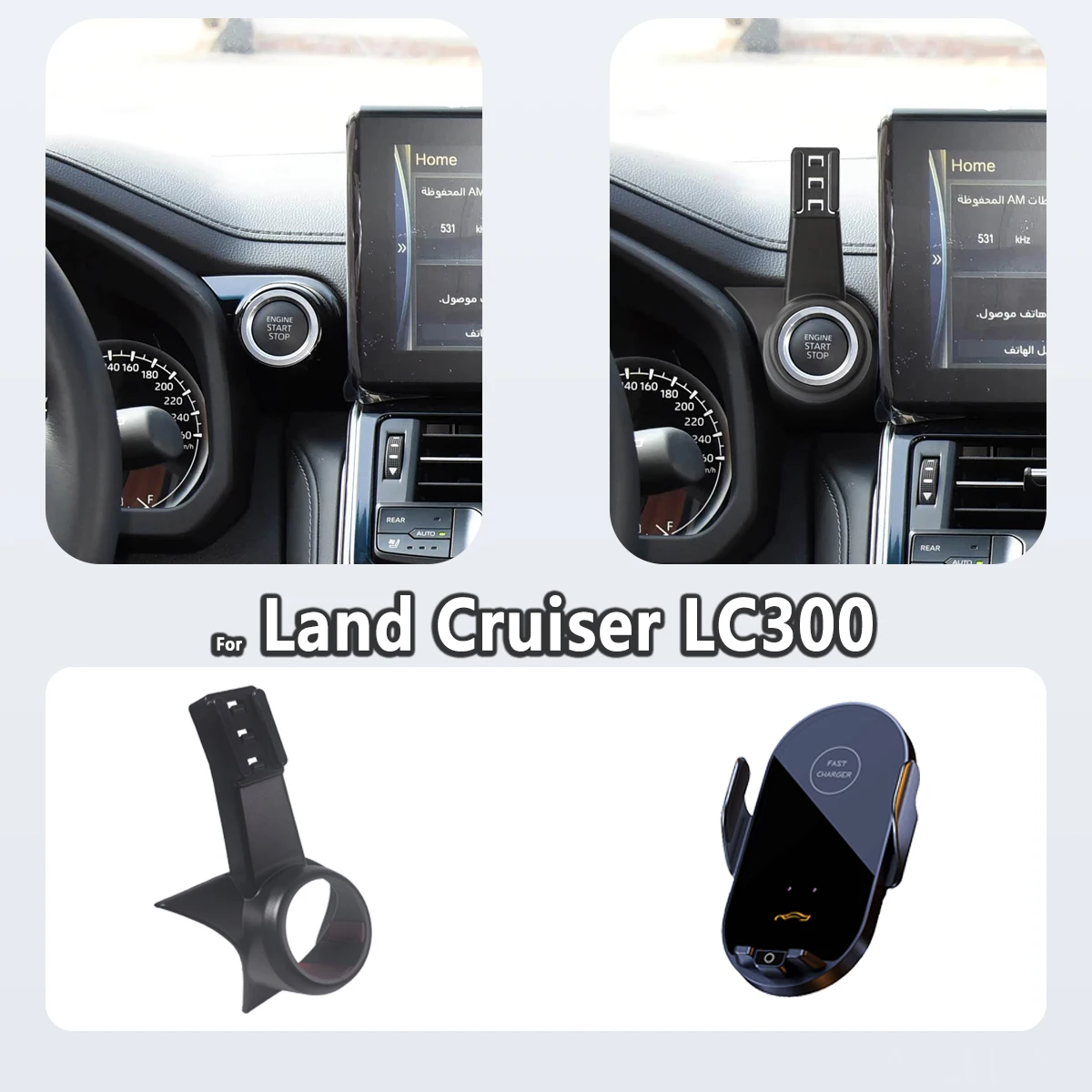 Suporte de Telefone Especial para Toyota Land Cruiser LC300 2022-2025, Suporte Magnético para Carro com Base Invisível e Sensores Inteligentes