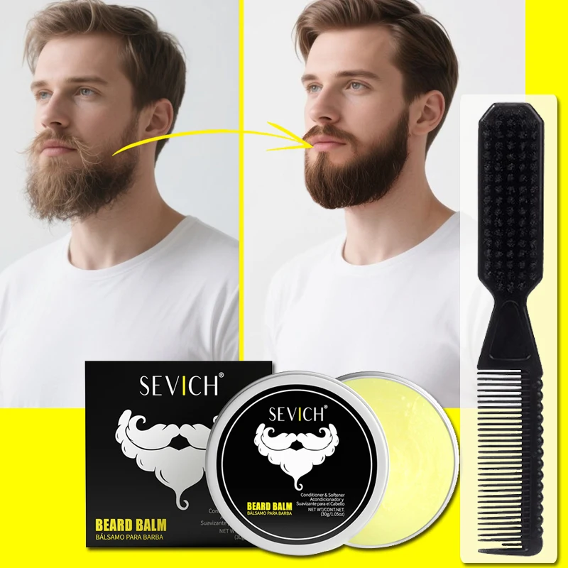 

Натуральный бальзам для бороды, воск для мужчин, 30 г, увлажняющий, густый стиль, гладкий крем для ухода за бородой, щетка для ухода за бородой, средства для укладки бороды